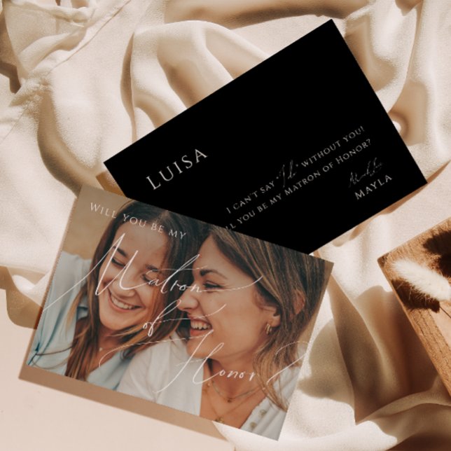 Invitation Script minimal | Black Faded Photo Matron of Honor (Créateur téléchargé)