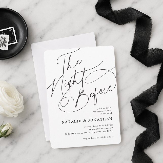 Invitation Script Minimal La Nuit Avant le Dîner de Répétitio (Minimal Script The Night Before Rehearsal Dinner Invitation)