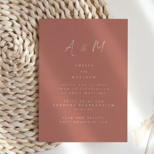 Invitation Script minimal Monogramme Boho Desert Clay Mariage