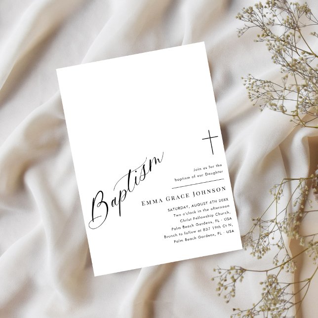 Invitation Script minimal Nettoyer Baptême noir et blanc (Créateur téléchargé)