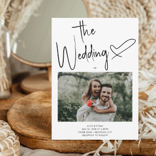 Invitation Script minimal Signature Coeur photo Mariage blanc