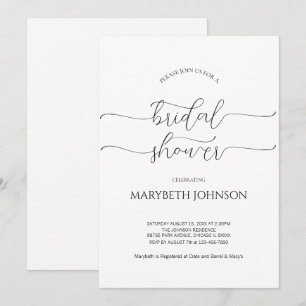 Invitation Script minimal simple Fête des mariées noir et bla
