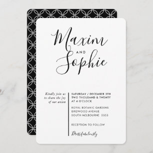Invitation SCRIPT MINIMAL simple mariage moderne noir blanc