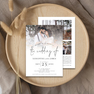 Invitation Script minimaliste 4 Photo QR Code Mariage