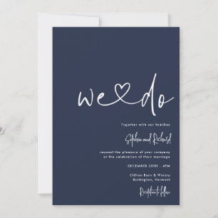 Invitation Script minimaliste bleu marine Mariage moderne