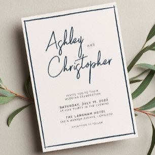 Invitation Script minimaliste de typographie Indigo Mariage b