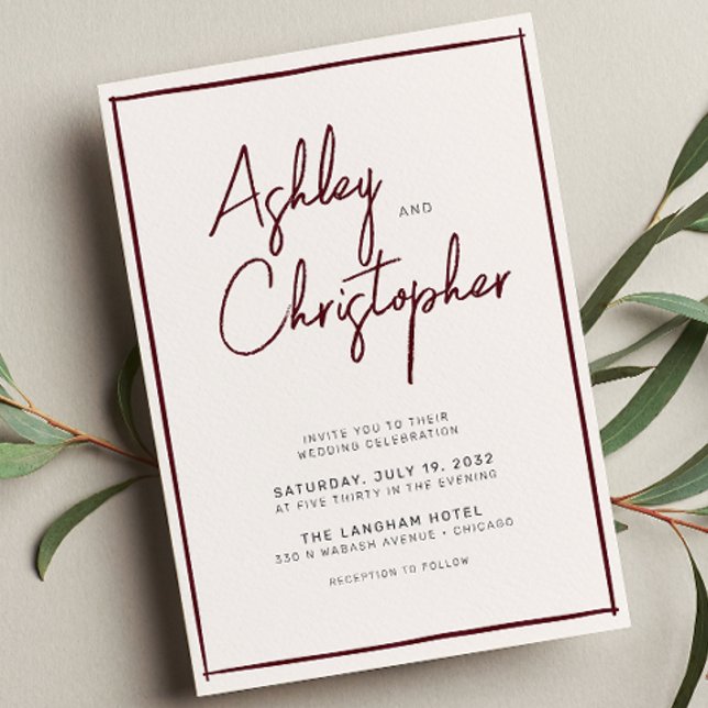 Invitation Script minimaliste de typographie Maroon Mariage (Créateur téléchargé)