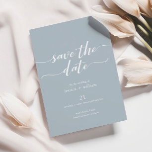 Invitation Script minimaliste Dusty Blue Enregistrer la date