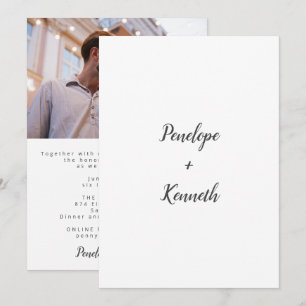 Invitation Script minimaliste Mariage moderne noir blanc phot