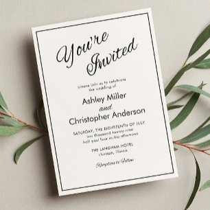 Invitation Script minimaliste Mariage noir de charbon
