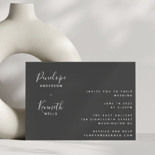 Invitation Script minimaliste Mariage noir et blanc moderne