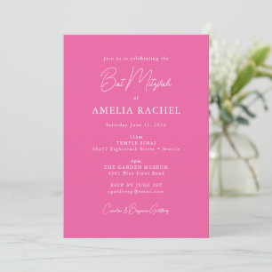 Invitation Script minimaliste mignon rose chaud Bat mitzvah m
