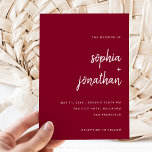 Invitation Script minimaliste moderne Bourgogne | MARIAGE<br><div class="desc">Ces invitations de mariage élégantes et minimalistes sont caractérisées par une typographie écriture blanche et moderne et un texte sans serif propre pour un design simple et élégant de couleur bordeaux que vous aimerez.</div>