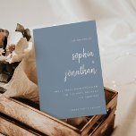 Invitation Script minimaliste moderne Dusty Blue | MARIAGE<br><div class="desc">Ces invitations de mariage élégantes et minimalistes sont caractérisées par une typographie écriture blanche et moderne et un texte sans serif propre pour un design bleu poussiéreux simple et élégant que vous aimerez.</div>