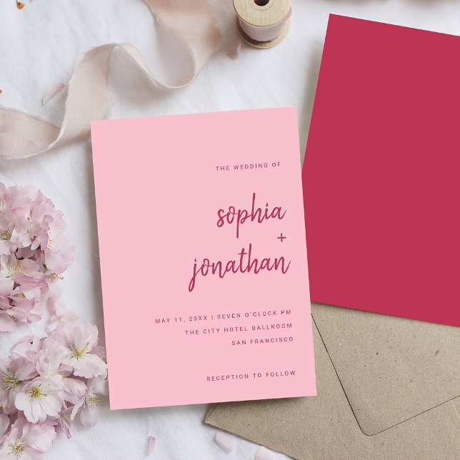 Invitation Script minimaliste moderne Magenta et Mariage rose (Créateur téléchargé)