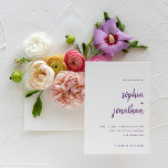 Invitation Script minimaliste moderne Mariage blanc et violet<br><div class="desc">Ces invitations de mariage élégantes et minimalistes sont caractérisées par une typographie violette moderne et un texte sans serif propre sur un arrière - plan blanc pour un design simple et élégant et coloré que vous aimerez.</div>