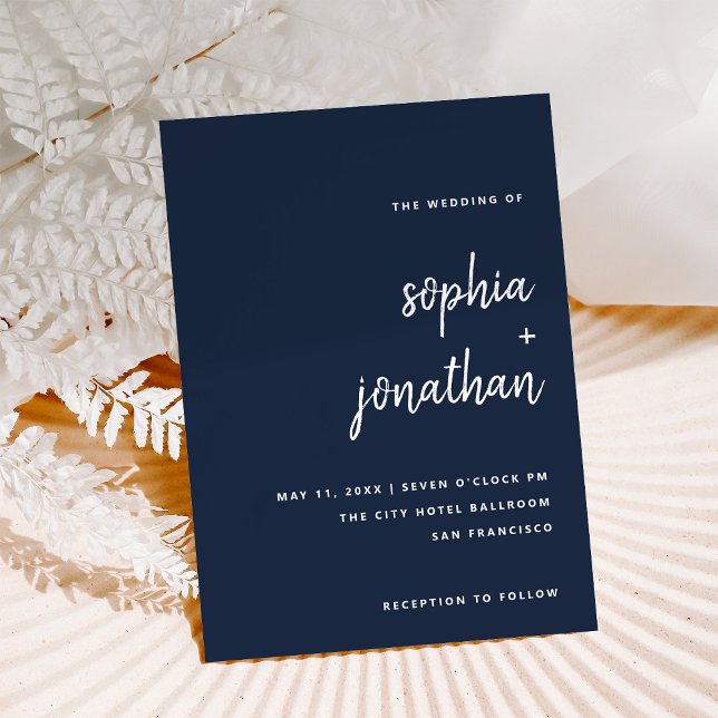 Invitation Script minimaliste moderne | Mariage bleu marine (Créateur téléchargé)