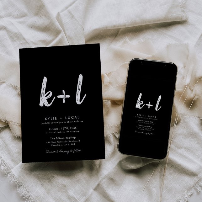 Invitation Script minimaliste moderne Mariage noir et blanc (Créateur téléchargé)
