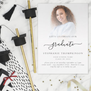 Invitation Script minimaliste Moderne Photo 2024 Graduation E