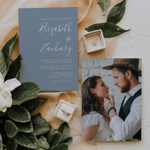 Invitation Script minimaliste moderne photo Dusty Mariage ble