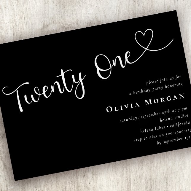 Invitation Script minimaliste noir 21e anniversaire (Créateur téléchargé)