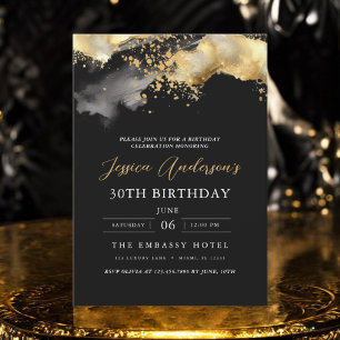 Invitation Script minimaliste noir et or 30e anniversaire