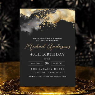 Invitation Script minimaliste noir et or 40e anniversaire