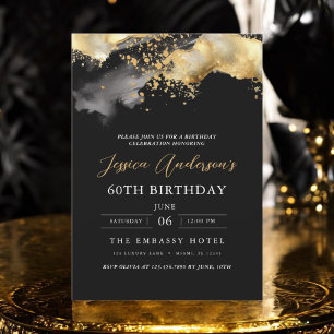 Invitation Script minimaliste noir et or 60e anniversaire