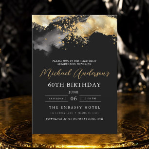 Invitation Script minimaliste noir et or 60e anniversaire