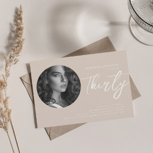 Invitation Script minimaliste Photo 30e anniversaire Champagn