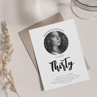 Invitation Script minimaliste Photo 30e fête d'anniversaire