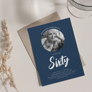 Invitation Script minimaliste photo 60e anniversaire Marine b