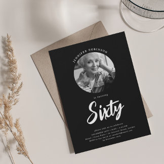 Invitation Script minimaliste photo 60e anniversaire noir