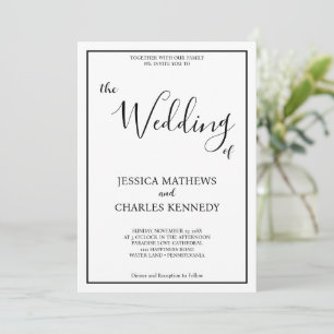 Invitation Script minimaliste simple B&W Mariage photo person