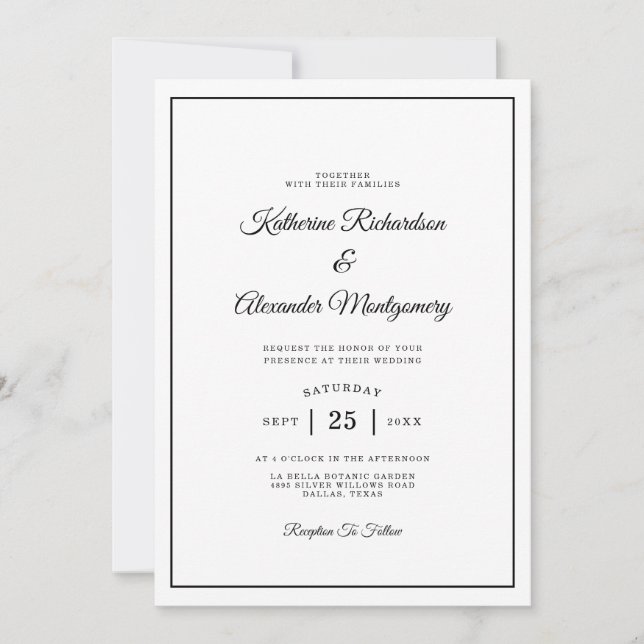 Invitation Script minimaliste simple et élégant Mariage offic (Devant)