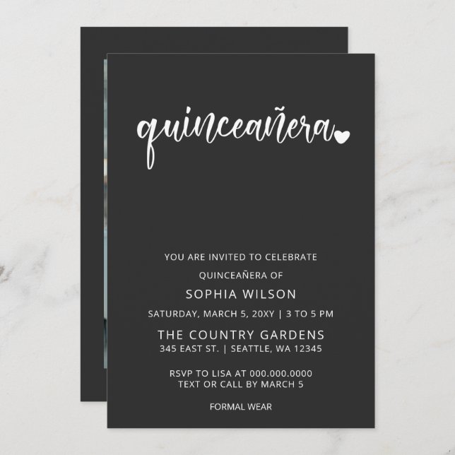 Invitation Script minimaliste simple QUINCEANERA Photo (Devant / Derrière)