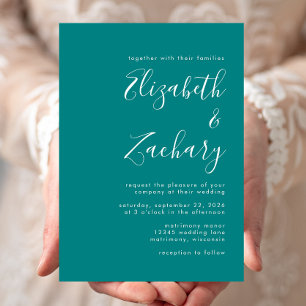 Invitation Script minimaliste Turquoise Mariage bleu