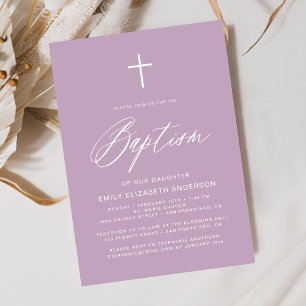 Invitation Script minimaliste violet simple Baptême
