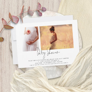 Invitation Script moderne 2 Photos Baby shower neutre genre