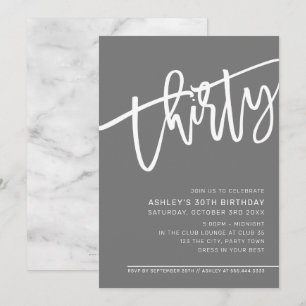 Invitation SCRIPT MODERNE 30e anniversaire gris gris gris bla