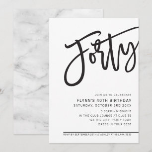 Invitation SCRIPT MODERNE 40e anniversaire fête noir blanc
