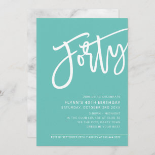 Invitation SCRIPT MODERNE 40e anniversaire Monnaie verte blan