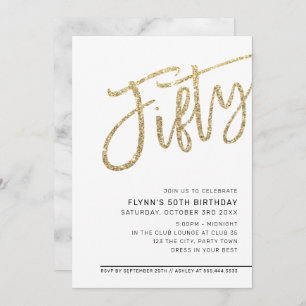 Invitation SCRIPT MODERNE 50e anniversaire cinquante parties 