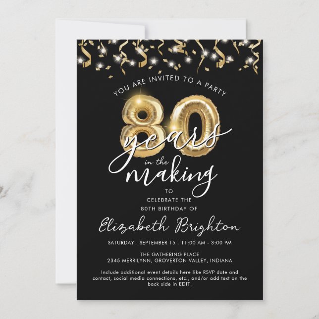 Invitation Script moderne 80th Birthday Streamers (Devant)