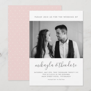 Invitation Script moderne avec points et Mariage photo Blush