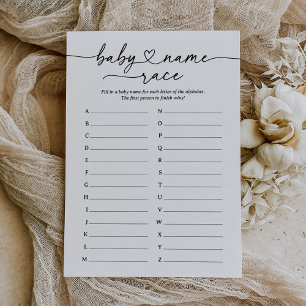Invitation Script moderne Baby Name Race Baby shower Jeu
