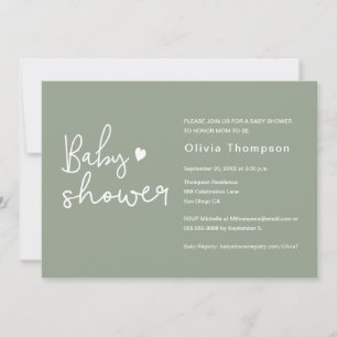 Invitation Script moderne Baby shower vert Sage