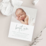 Invitation Script moderne Baptême et baptême religieux<br><div class="desc">Cette invitation de baptême bébé photo moderne comprend des scripts de calligraphie lettrés à la main baptême art qui est mobile et que vous pouvez facilement changer la couleur de,  une photo horizontale et texte modifiable. Cliquez sur le bouton Modifier pour customiser cette conception.</div>