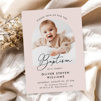 Invitation Script moderne Baptême et baptême religieux