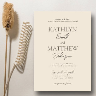 Invitation Script moderne beige Whimsical Mariage bohème